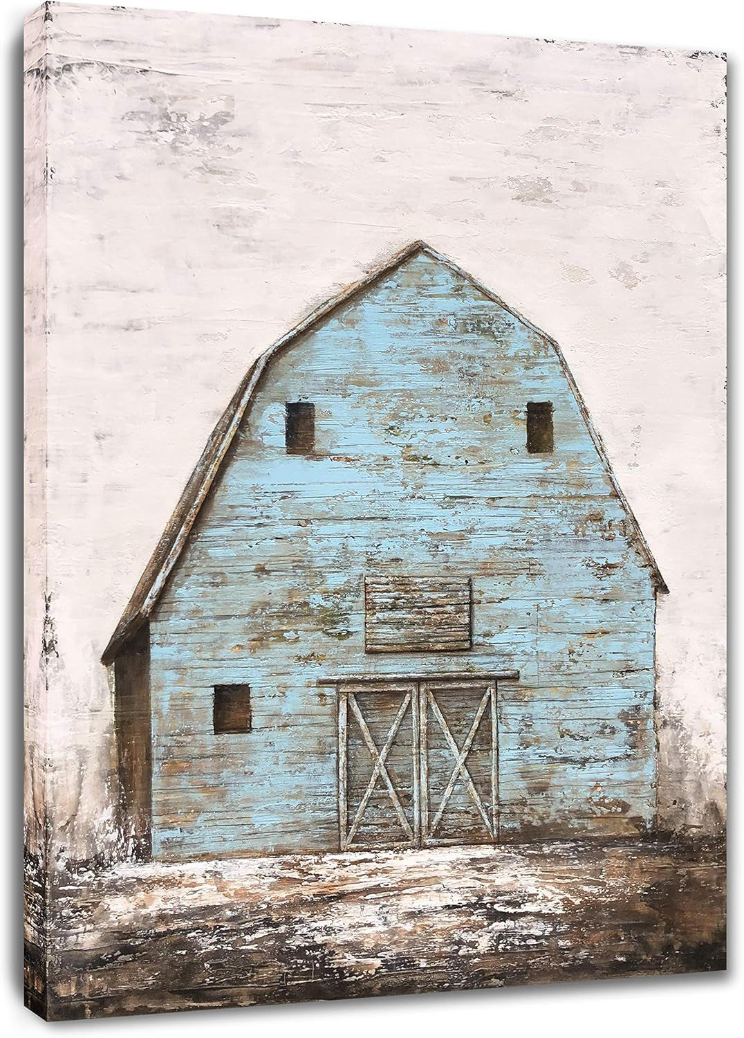 Modern Abstract Farmhouse Wall Art Hand Painted Teal and Blue Barn Painting