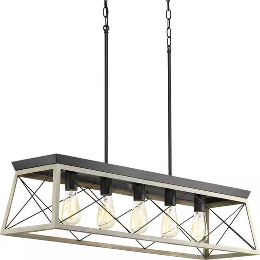 5-Light Graphite Farmhouse Linear Island Chandelier Light