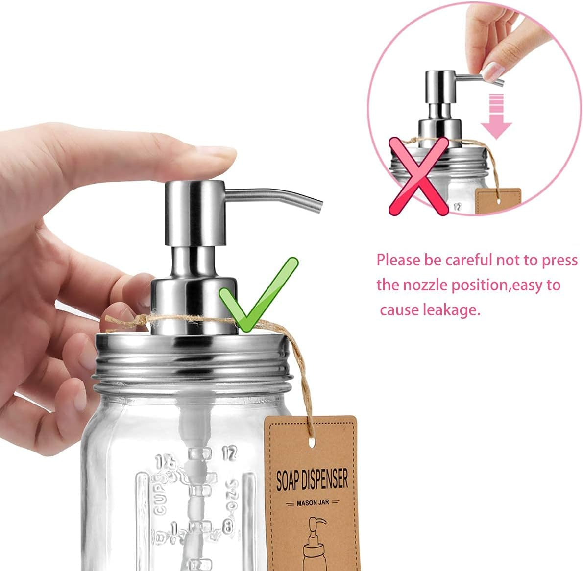 Mason Jar Soap Dispensers, Rustproof Stainless Steel Lid &Pump