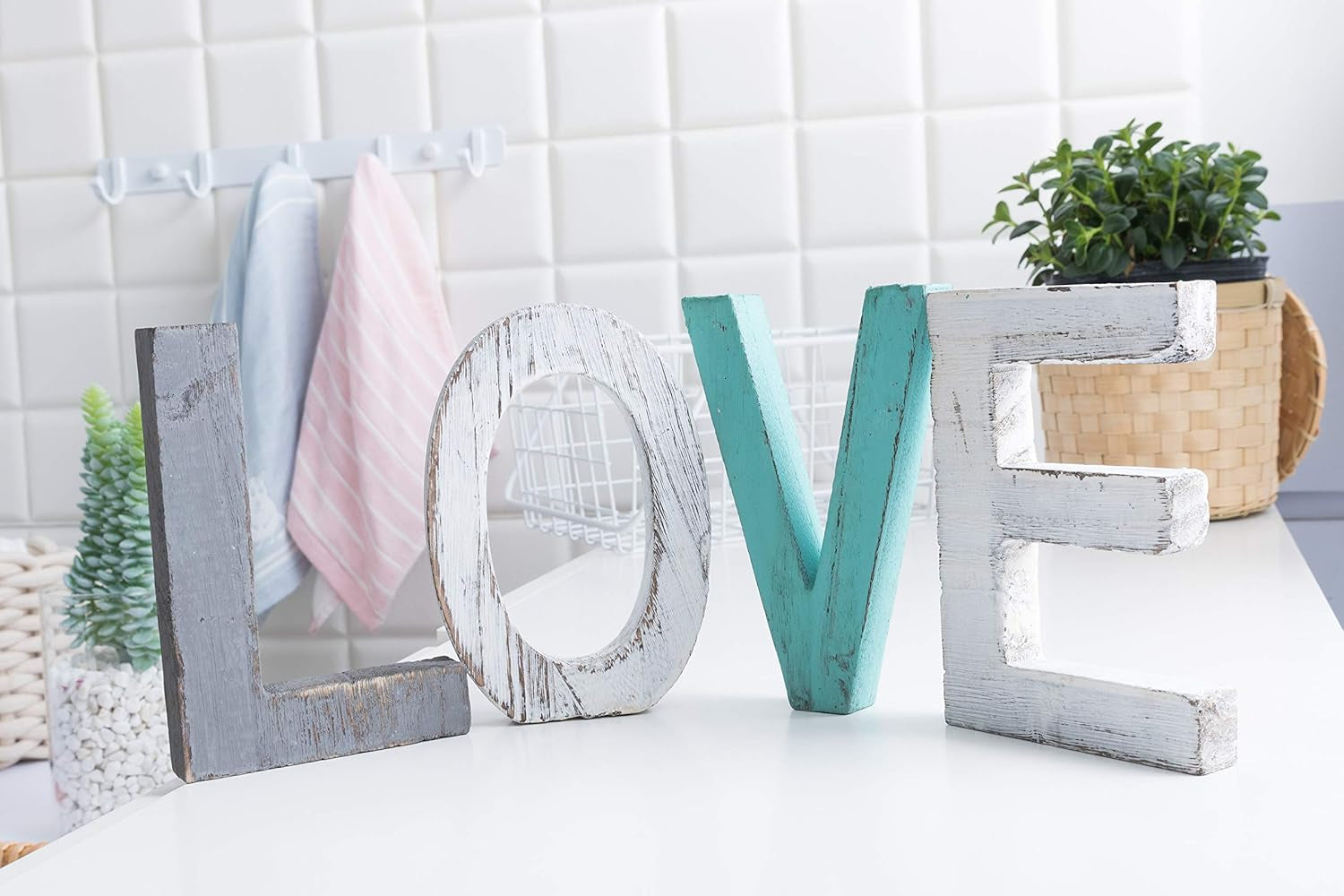 Rustic Wood Love Sign, Decorative Wooden Block Word Signs