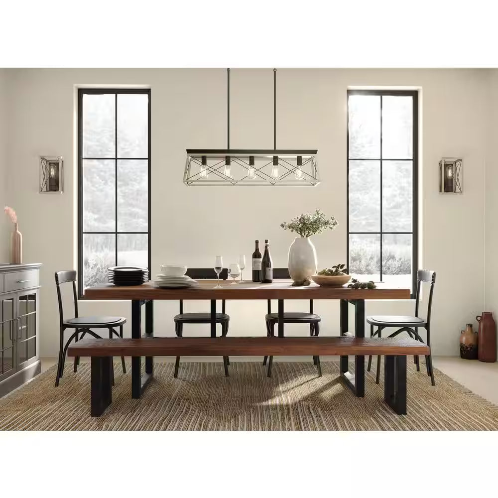 5-Light Graphite Farmhouse Linear Island Chandelier Light