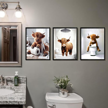 Highland Cow Funny Bathroom Decor Wall Art