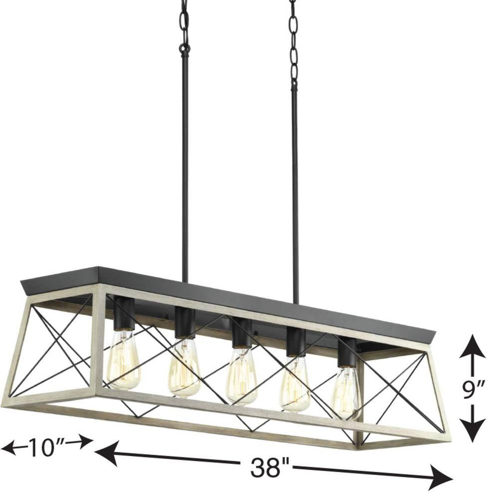 5-Light Graphite Farmhouse Linear Island Chandelier Light