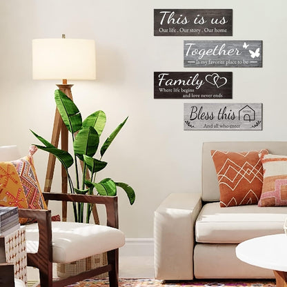 4 Pieces Home Wall Decor Signs, THIS IS US/TOGETHER/BLESS THIS HOME/FAMILY 