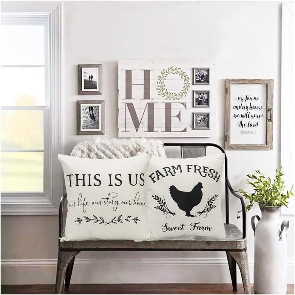 Farmhouse Pillow Covers Quote Throw Pillow Case Cotton Linen Farm Cushion Cover 