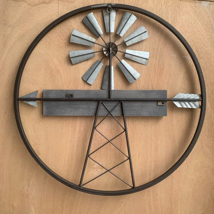 Rustic Farmhouse Windmill Galvanized Metal and Wood Wall Art