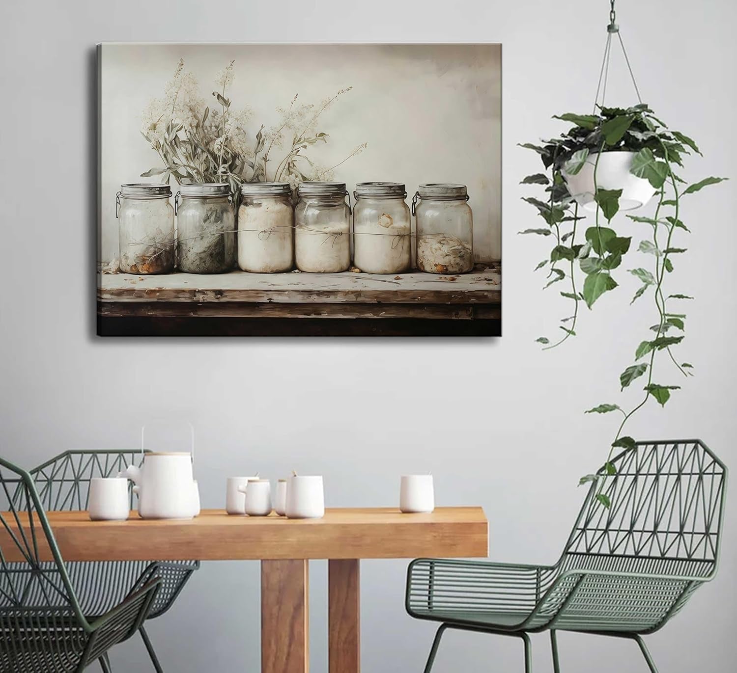 Farm Kitchen Canvas Wall Art Rustic Vintage Country Mason Jar