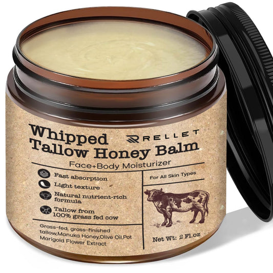 Beef Tallow and Honey Balm for Skin Face Body Moisturizer 2Oz - Organic Unscented Fast Absorption Tallow Cream