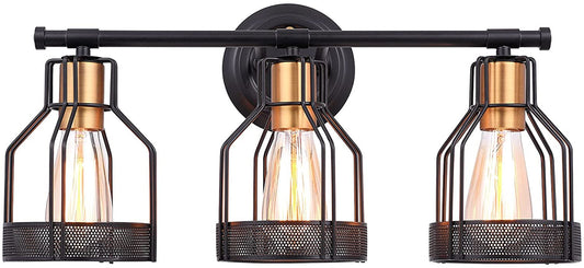 Industrial Bathroom Vanity Light 3 Light Farmhouse Metal Cage Bathroom Wall Light Fixture