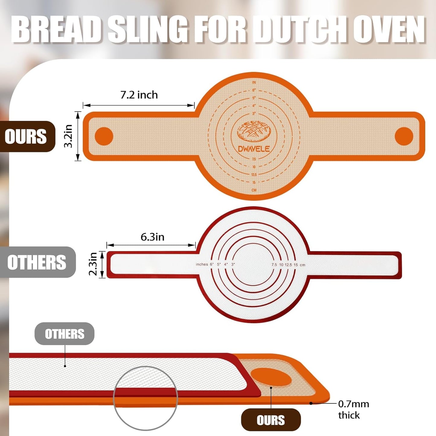 Silicone Bread Sling for Dutch Oven, 2 Pcs Non-Stick & Easy to Clean Bread Baking Mat Set