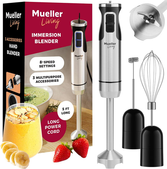 Immersion Blender Handheld - 8 Speed Stainless Steel Electric Hand Blender