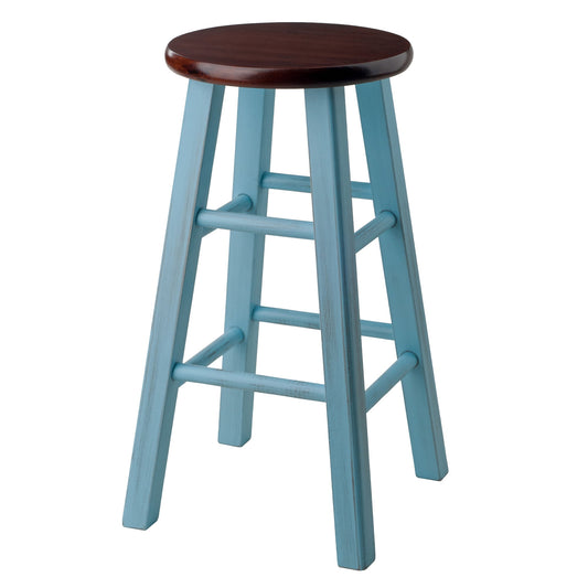 Wood Ivy 24" Counter Stool, Rustic Light Blue & Walnut Finish