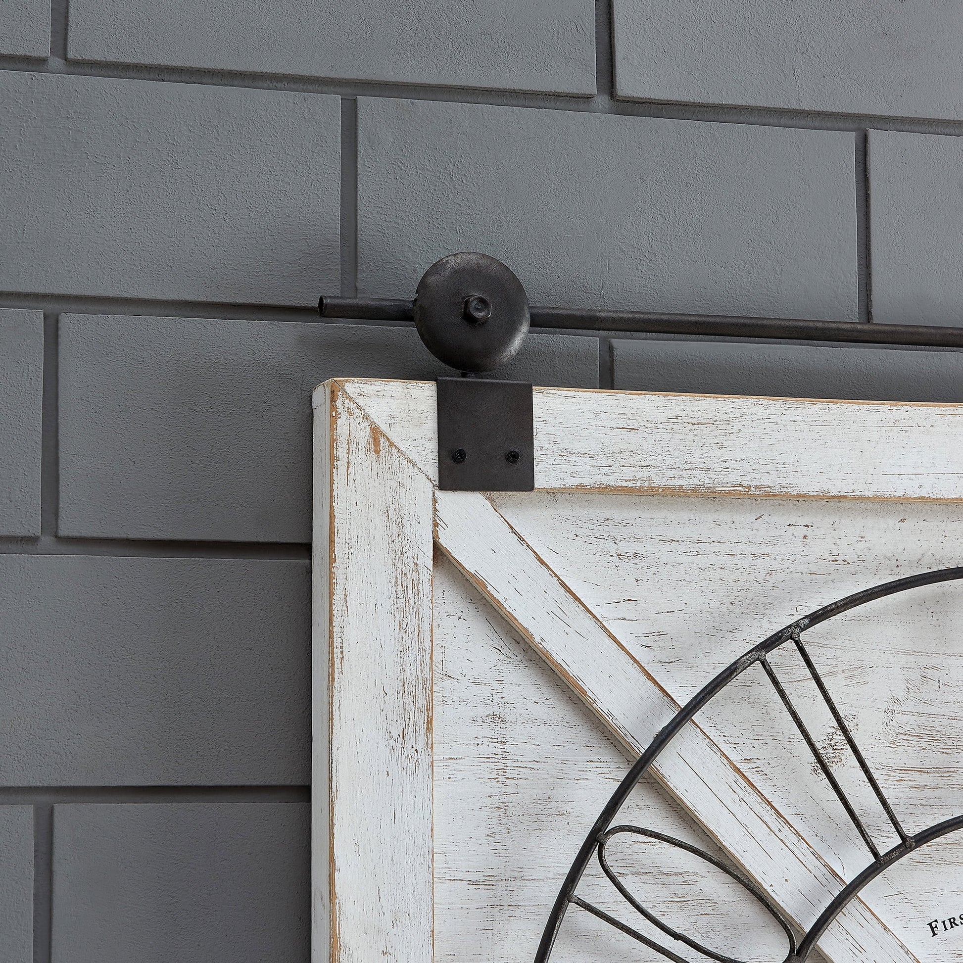 White Farmstead Barn Door Wall Clock, Farmhouse