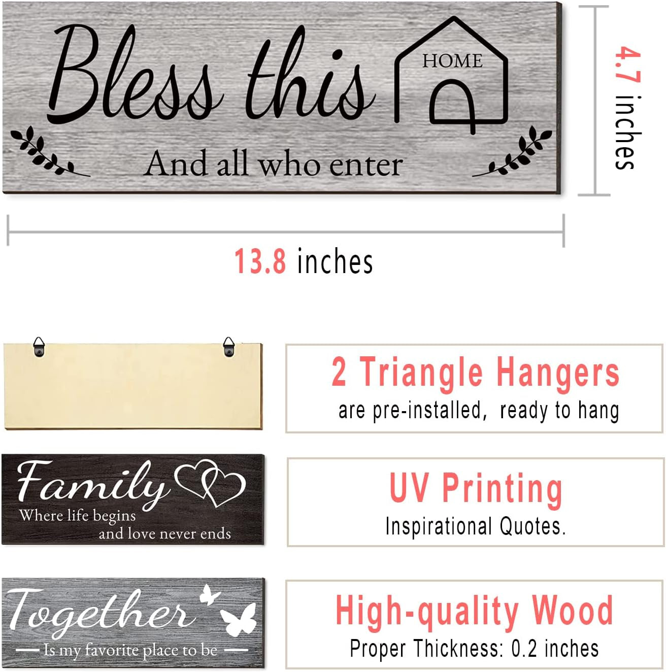 4 Pieces Home Wall Decor Signs, THIS IS US/TOGETHER/BLESS THIS HOME/FAMILY 