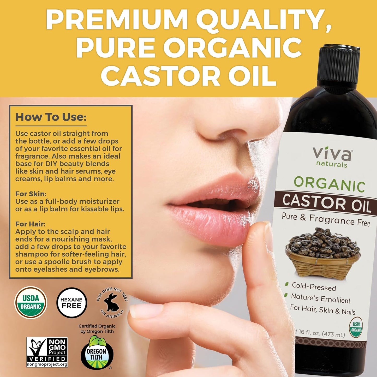 Cold Pressed Organic Castor Oil 16 Fl Oz 