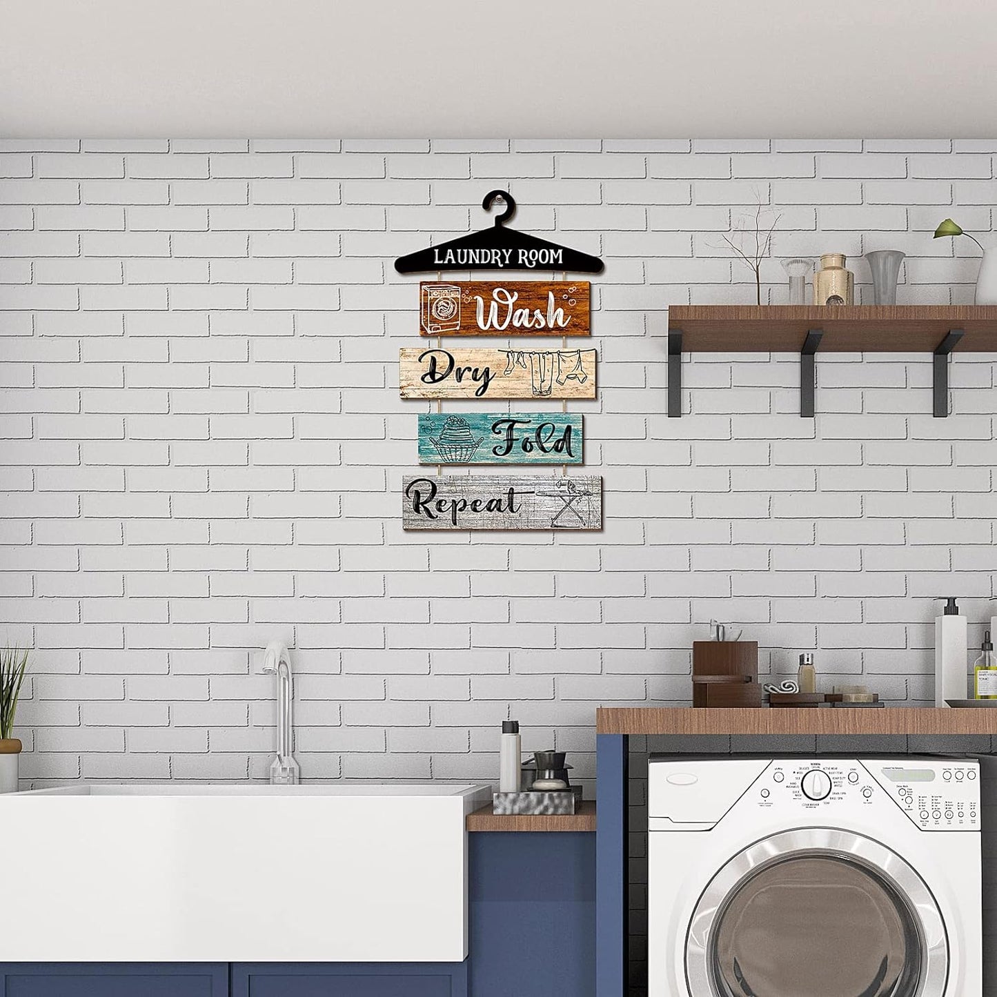 5 Pieces Laundry Room Wall Sign Rustic Laundry Room 