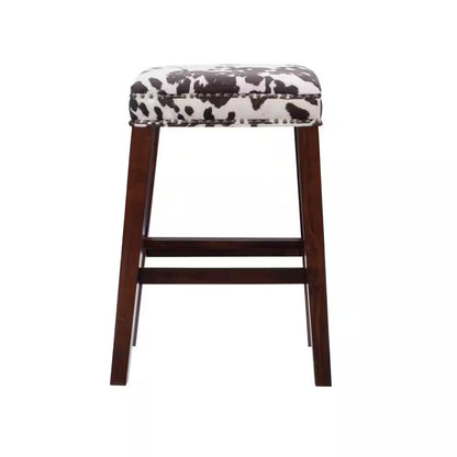 Benjamin 30 In. Brown Backless Wood Bar Stool with Cow Printed Polyester Seat