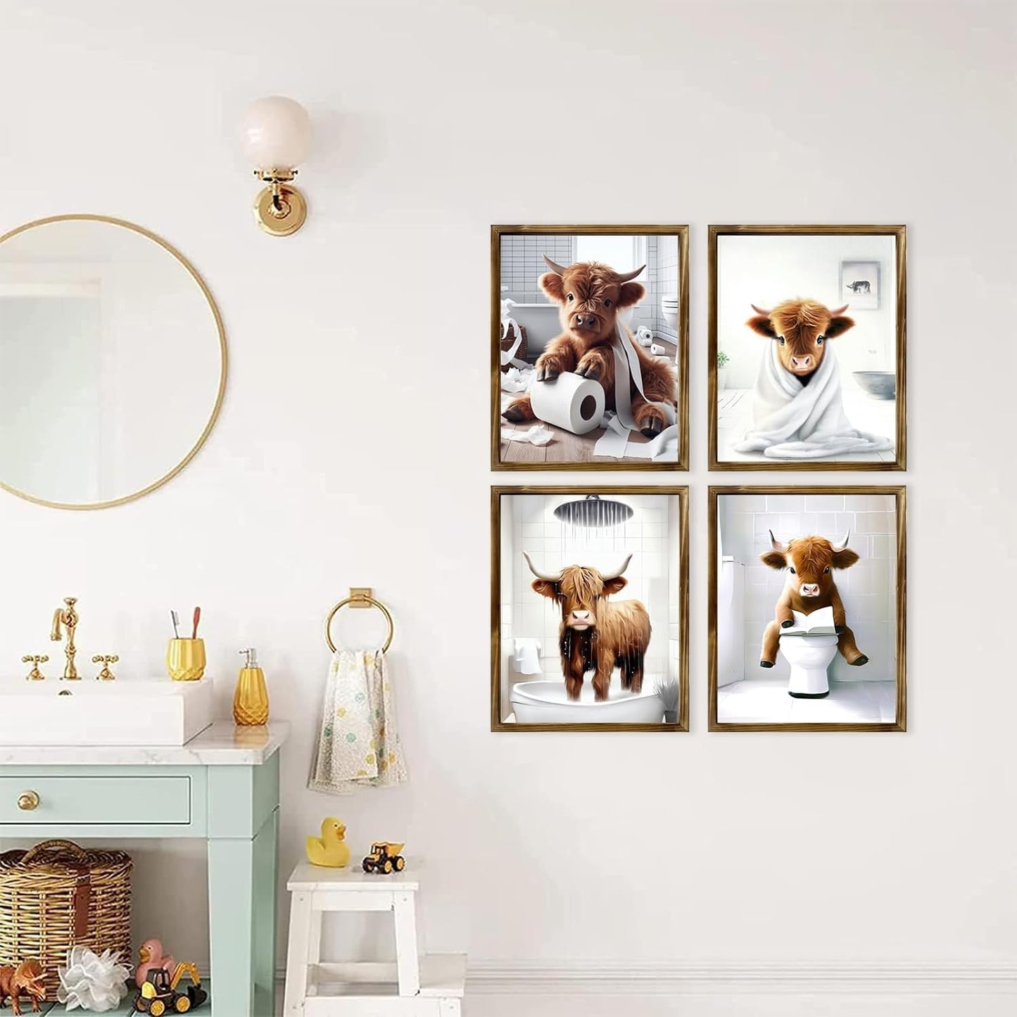 Highland Cow Funny Bathroom Decor Wall Art