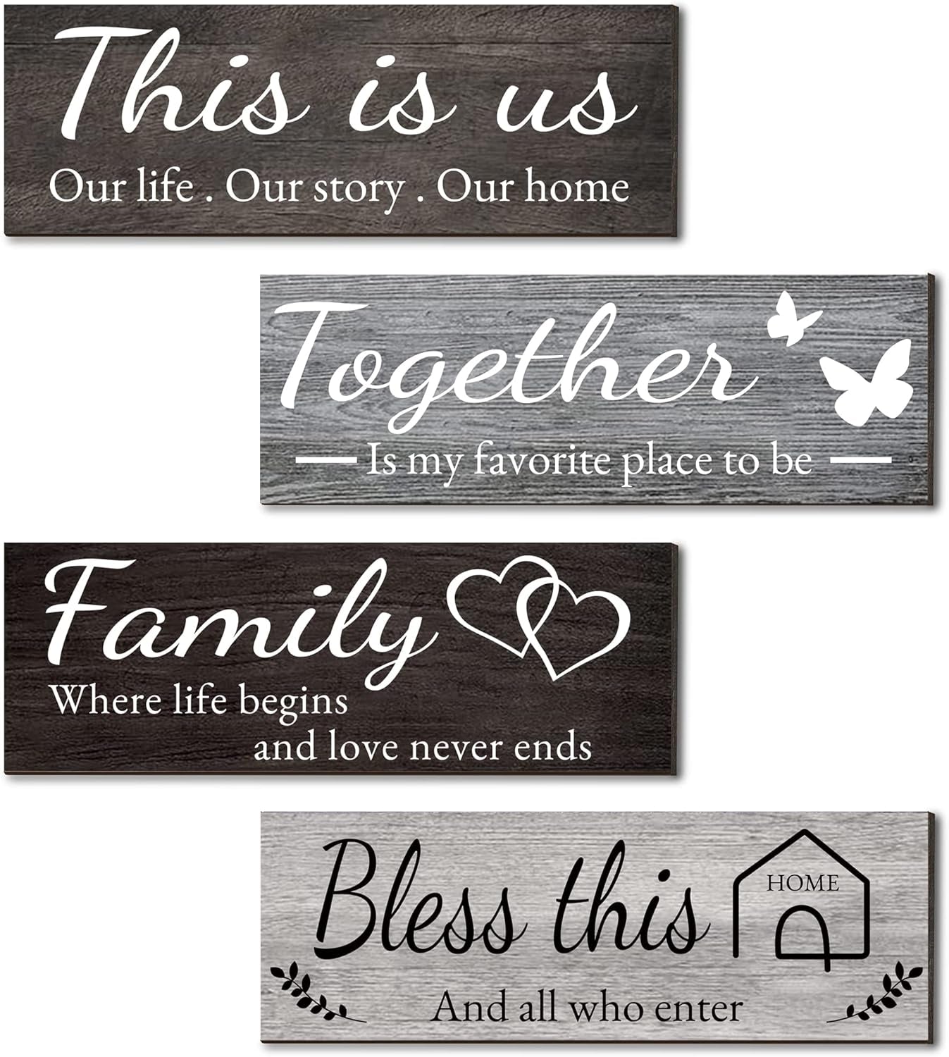 4 Pieces Home Wall Decor Signs, THIS IS US/TOGETHER/BLESS THIS HOME/FAMILY 