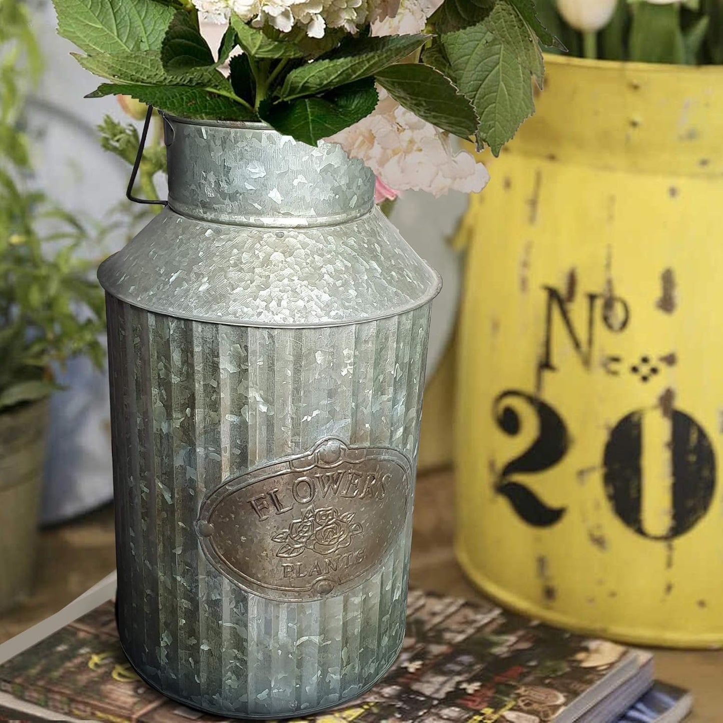 Vintage Industrial Farmhouse Chic Flowers and Plants Can with Handle (Does Not Come with Flowers)