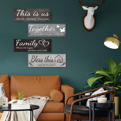 4 Pieces Home Wall Decor Signs, THIS IS US/TOGETHER/BLESS THIS HOME/FAMILY 