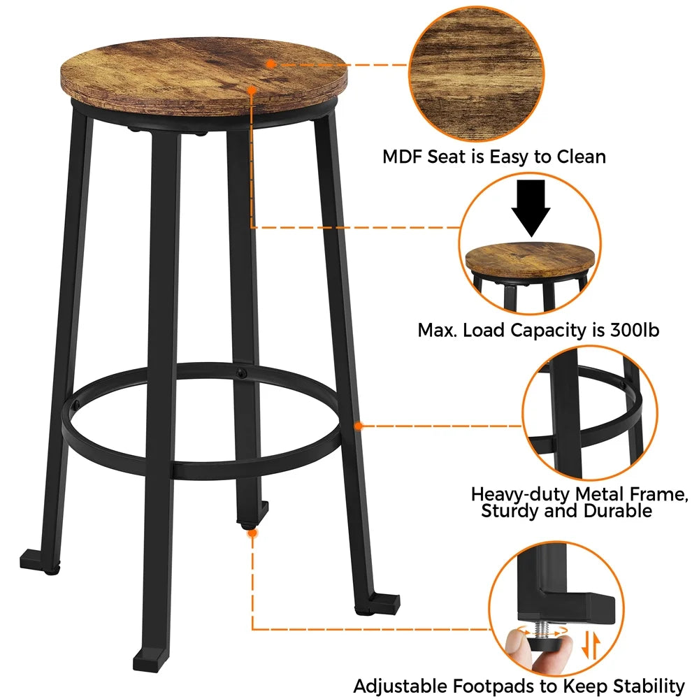 Pub Height Backless Bar Stool with Metal Frame, Rustic Brown (Set of 2)