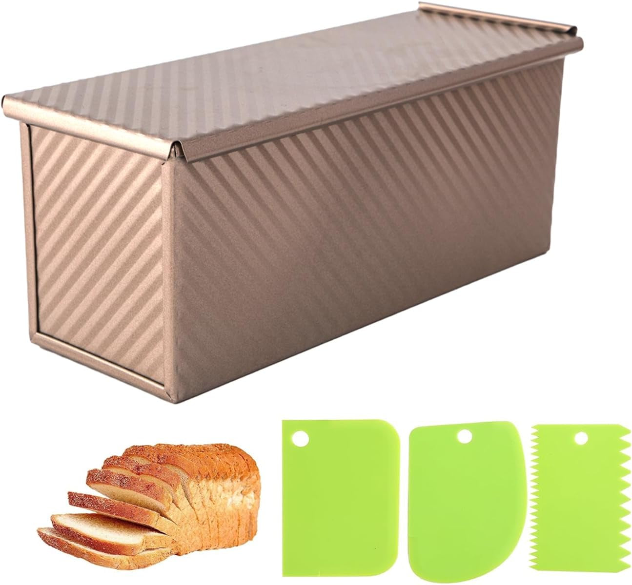 2.2Lb Bread Pan, Non-Stick Rectangle Pullman Loaf Pan with Lid