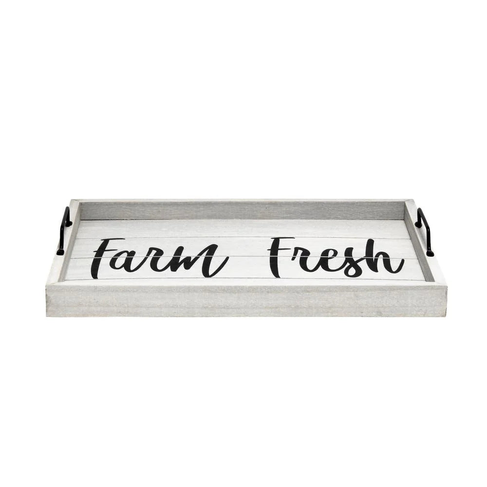 15.5" X 12" Decorative Wood Serving Tray, "Farm Fresh", Gray Wash