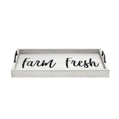 15.5" X 12" Decorative Wood Serving Tray, "Farm Fresh", Gray Wash