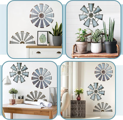 3 Pcs Windmill Wall Decor Rustic Farmhouse Metal Windmill Galvanized