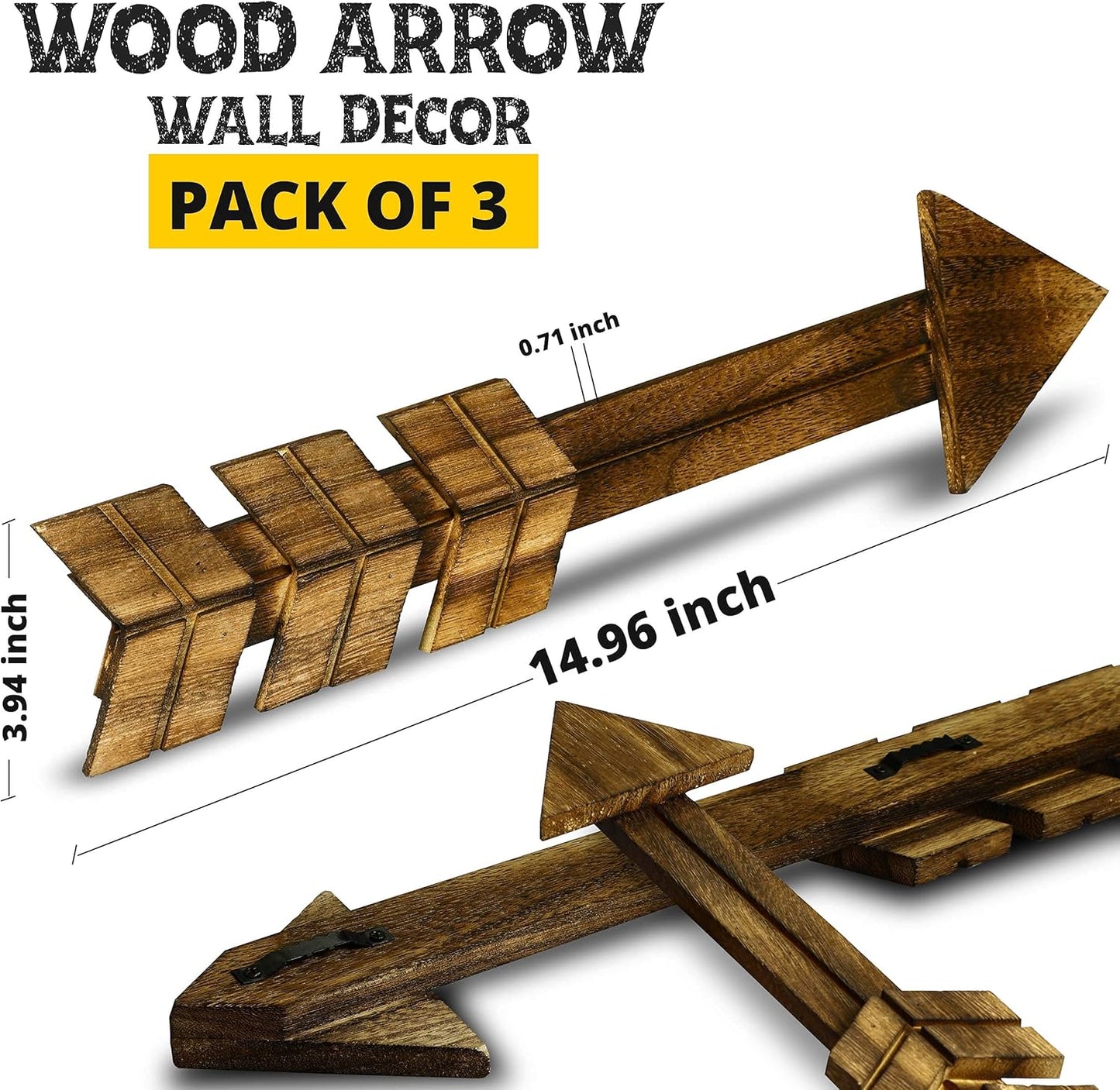 Wooden Arrow Wall Decor - Set of 3 Arrow Home Decor 