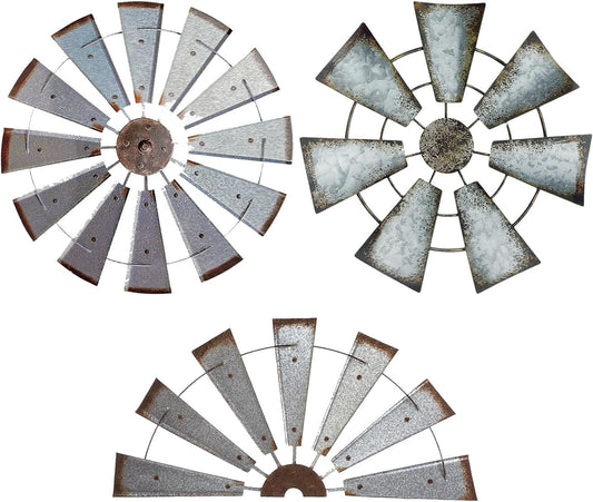 3 Pcs Windmill Wall Decor Rustic Farmhouse Metal Windmill Galvanized