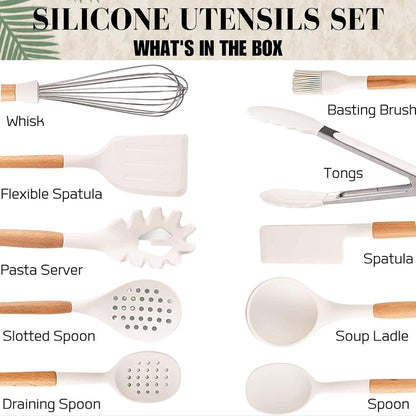 White Silicone Kitchen Utensils Set - Silicone Kitchen Utensils Set with Holder