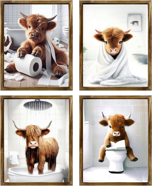 Highland Cow Funny Bathroom Decor Wall Art