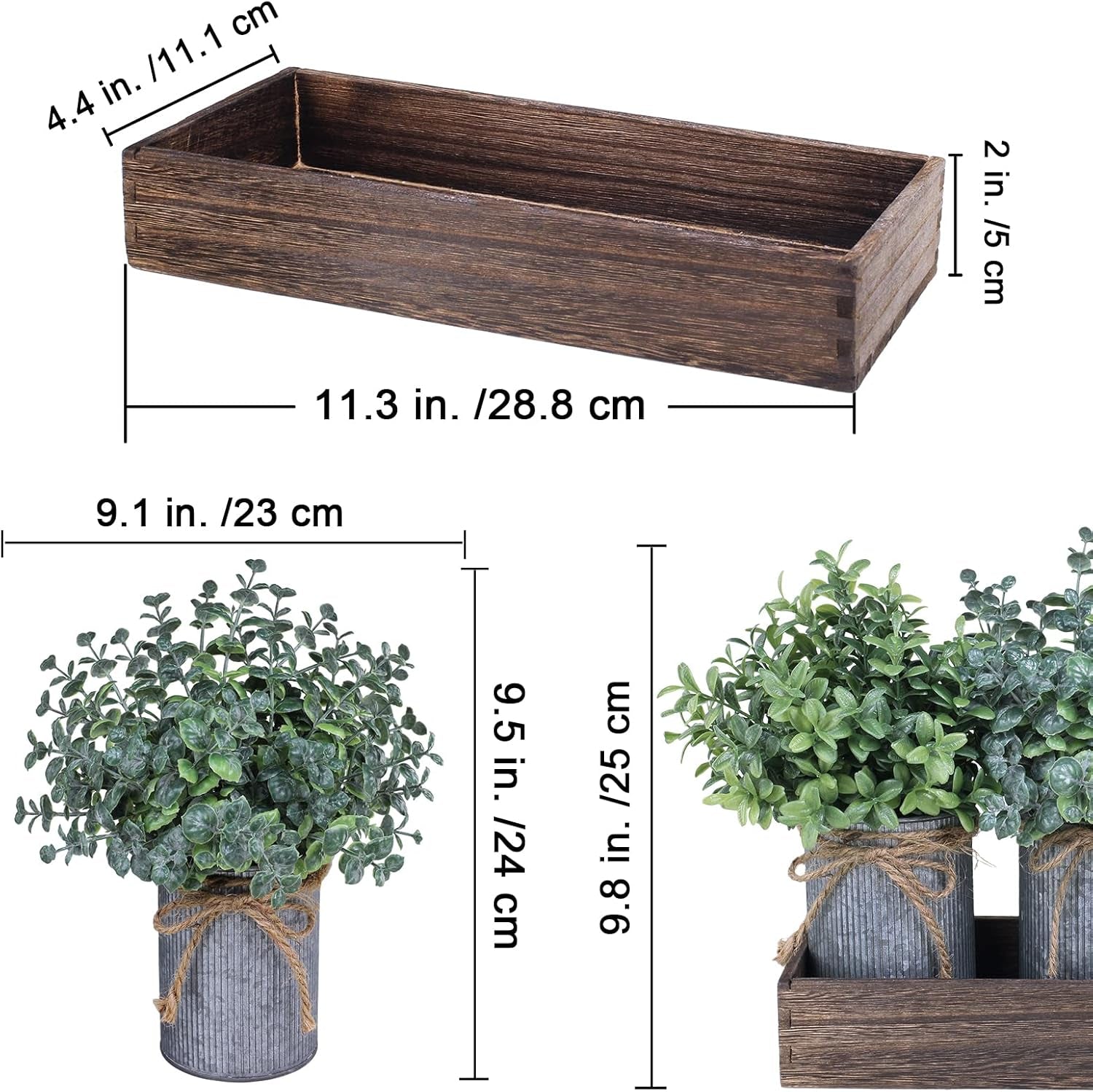 Set of 3 Mini Potted Plants Arrangement Faux Boxwood Eucalyptus Rosemary Plants 