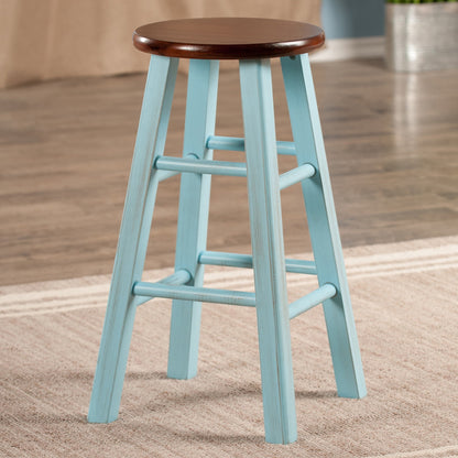 Wood Ivy 24" Counter Stool, Rustic Light Blue & Walnut Finish