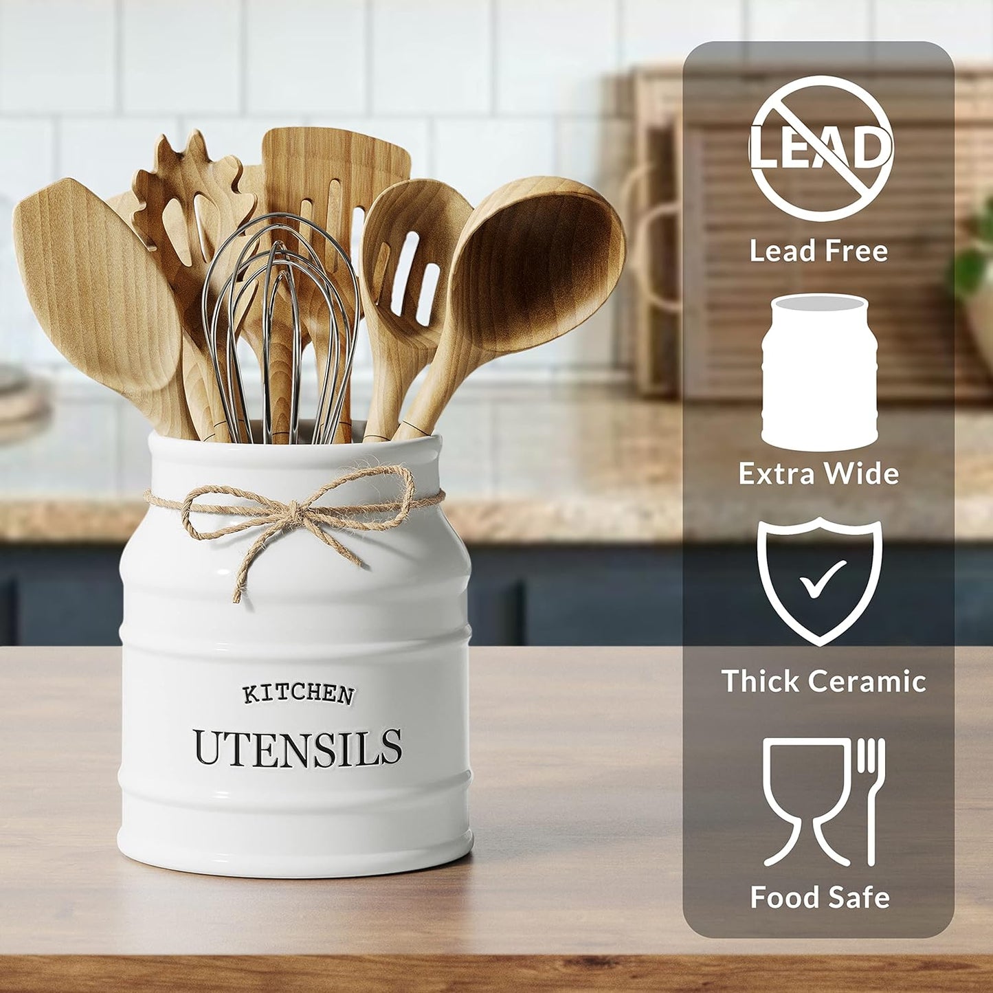 Ceramic Farmhouse Utensil Holder for Kitchen Counter