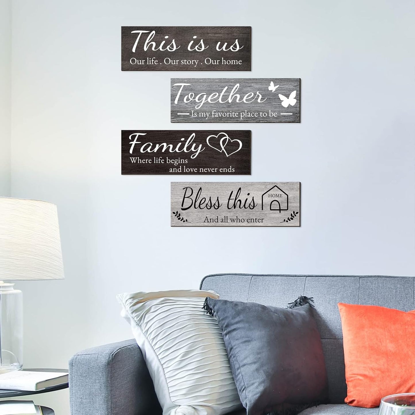 4 Pieces Home Wall Decor Signs, THIS IS US/TOGETHER/BLESS THIS HOME/FAMILY 