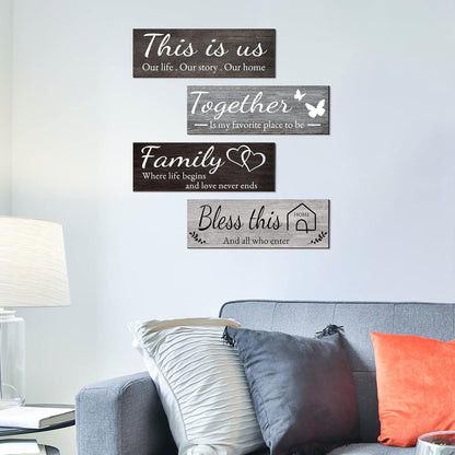 4 Pieces Home Wall Decor Signs, THIS IS US/TOGETHER/BLESS THIS HOME/FAMILY 