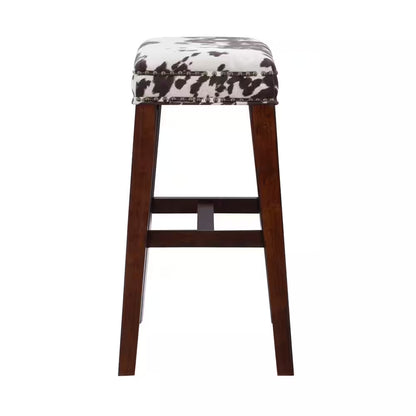 Benjamin 30 In. Brown Backless Wood Bar Stool with Cow Printed Polyester Seat