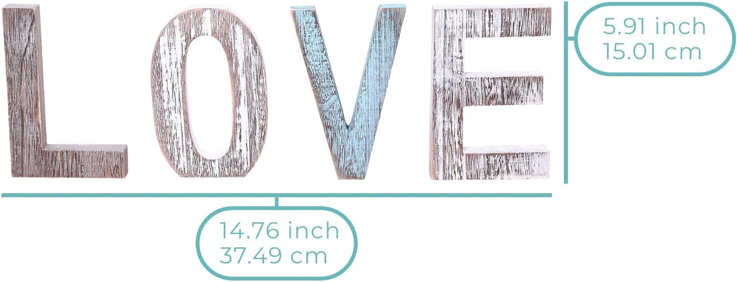 “LOVE” Decorative Wooden Letters – Large Wood Letters for Wall Décor in Rustic Blue, White and Grey