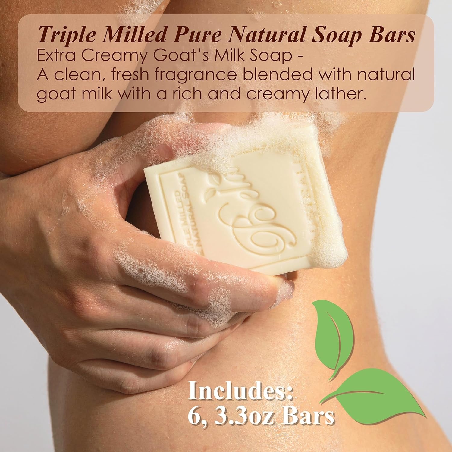 - Triple Milled Pure Natural Soap Bars - Extra Creamy Goats Milk, 3.3 Oz (Pack of 6)