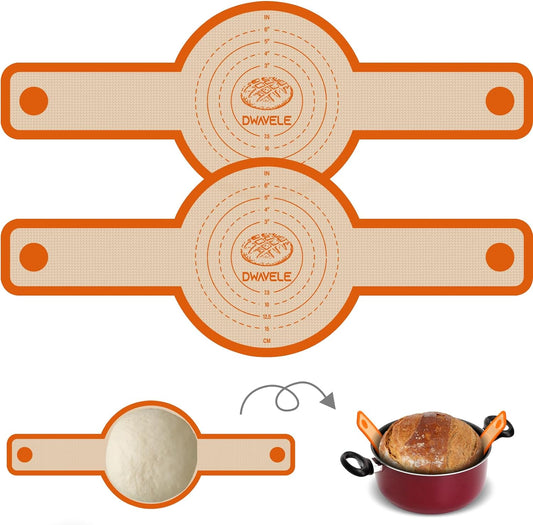 Silicone Bread Sling for Dutch Oven, 2 Pcs Non-Stick & Easy to Clean Bread Baking Mat Set