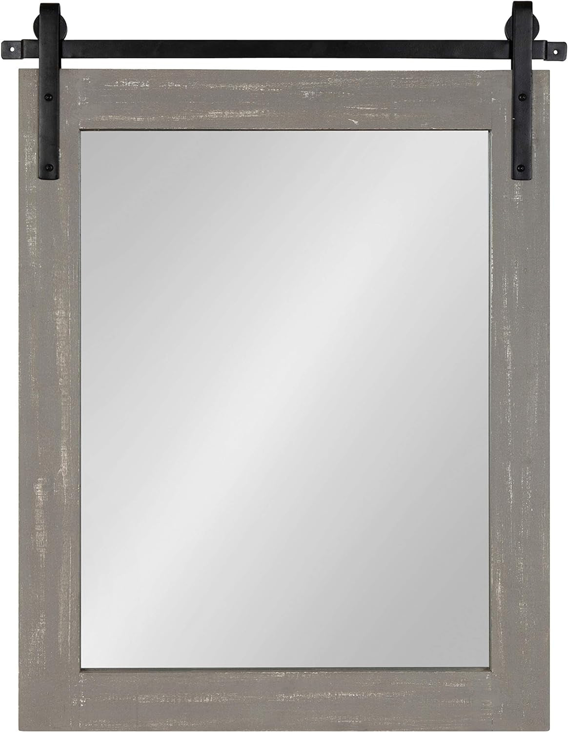 Cates Rustic Wall Mirror, 22" X 30" Rustic Gray, Farmhouse Barn Door-Inspired Wall Decor