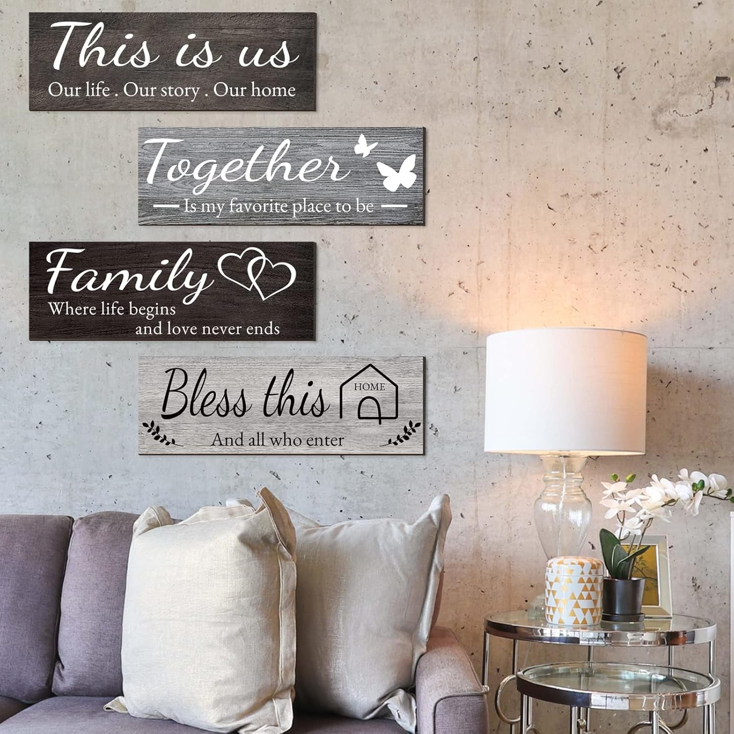 4 Pieces Home Wall Decor Signs, THIS IS US/TOGETHER/BLESS THIS HOME/FAMILY 