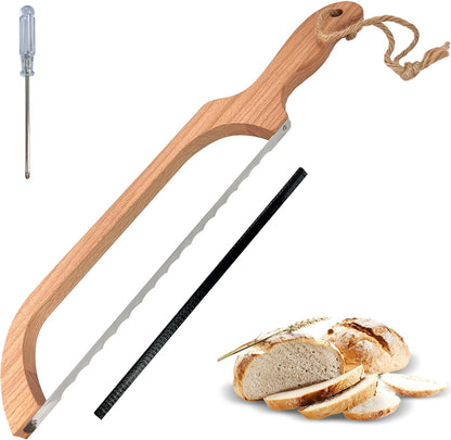 Bread Slicer for Homemade Bread,16" Wooden Sourdough Bread Knife with Bow Design