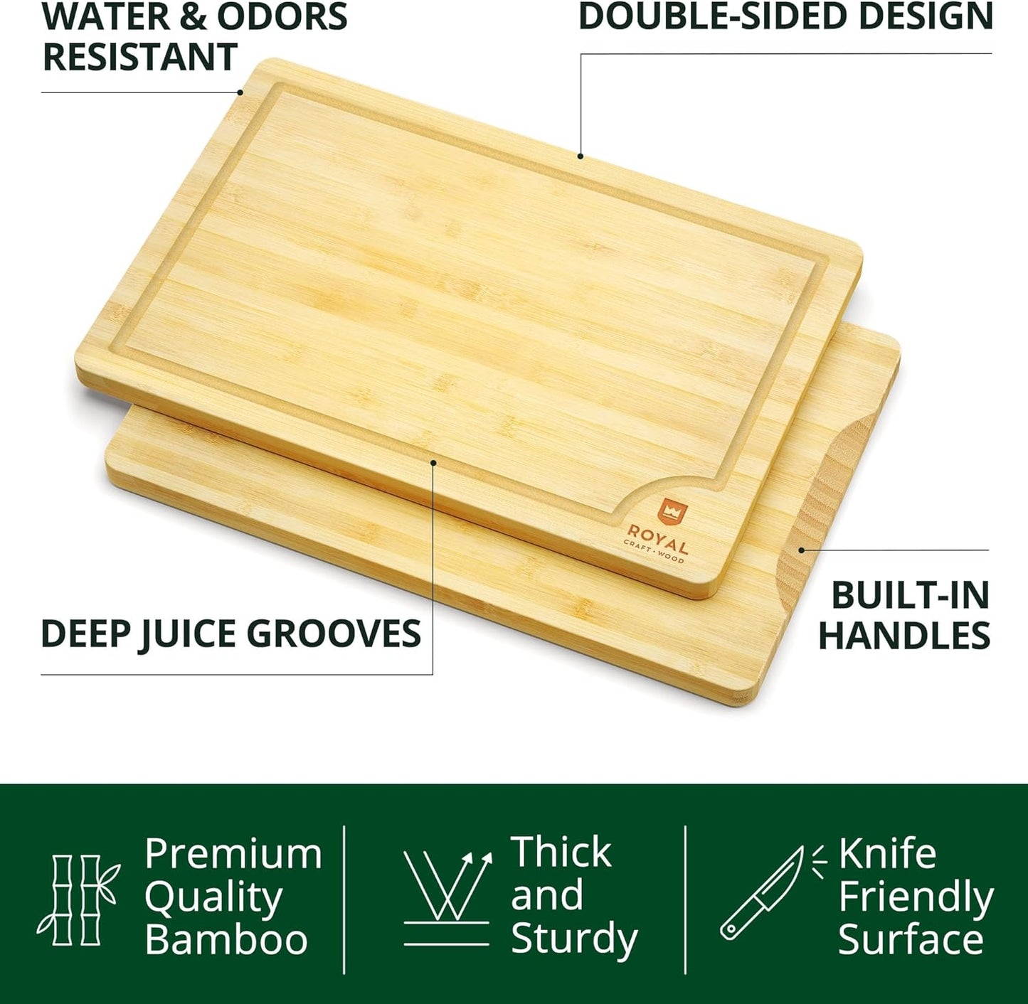 Wooden Cutting Boards for Kitchen Meal Prep & Serving - Bamboo Wood Cutting Board Set - Charcuterie & Chopping Butcher Block for Meat - Kitchen Gadgets Gift