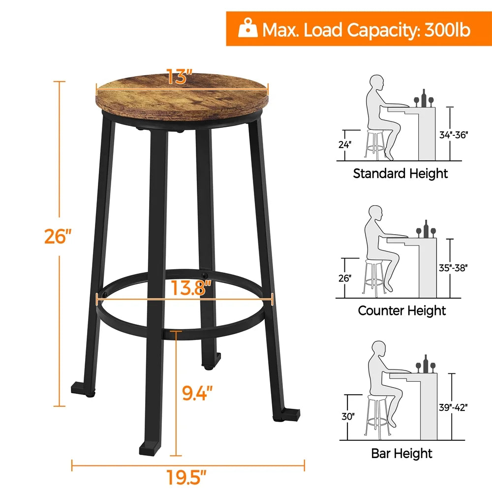 Pub Height Backless Bar Stool with Metal Frame, Rustic Brown (Set of 2)