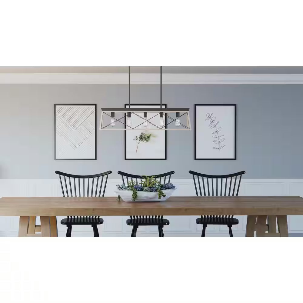 5-Light Graphite Farmhouse Linear Island Chandelier Light