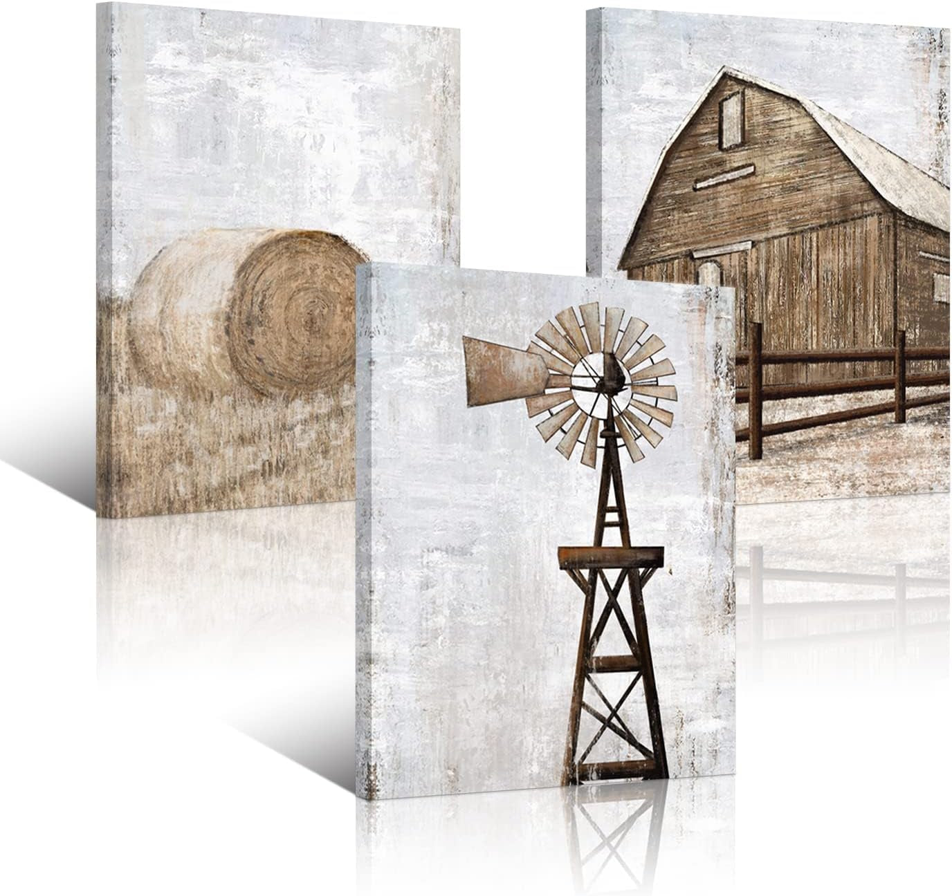 Farmhouse Wall Art Rustic Barn Windmill Cornfield 